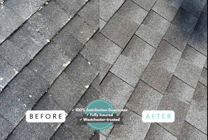 Roof before and after in Mamaroneck, NY.